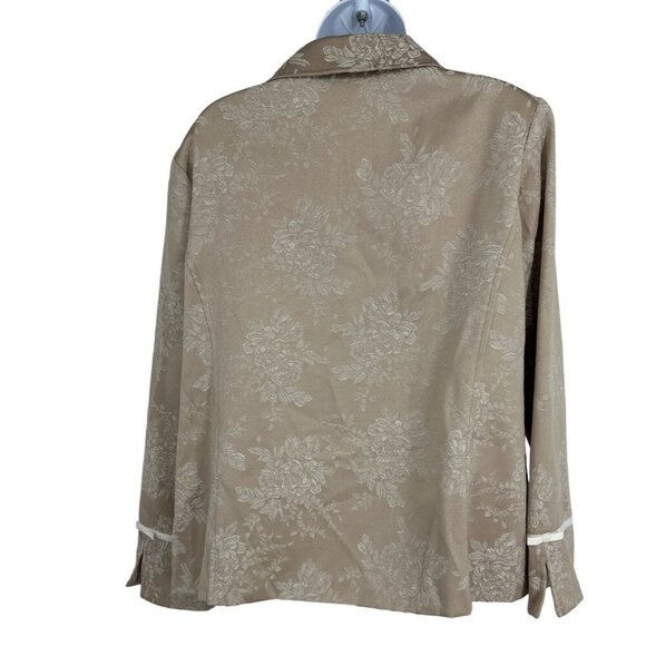 Susan Graver Style Blazer Womens Tan Cream Gold Floral Bows Size L - Picture 2 of 8